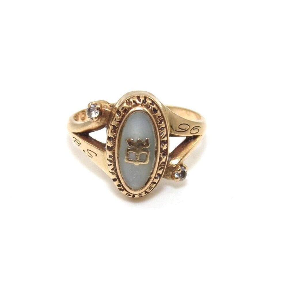 Vintage Jostens 14K Yellow Gold MOP CZ Franklin University School Class Ring 6.5